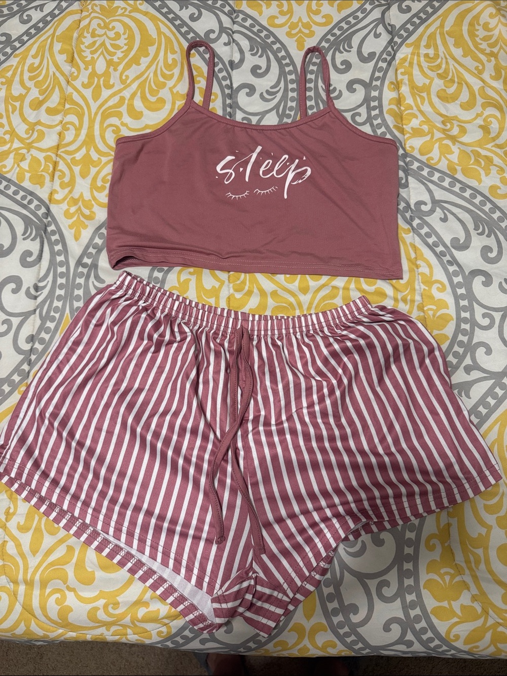 Women's Dusty Rose Sleep Set - Cropped Tank & Striped Shorts